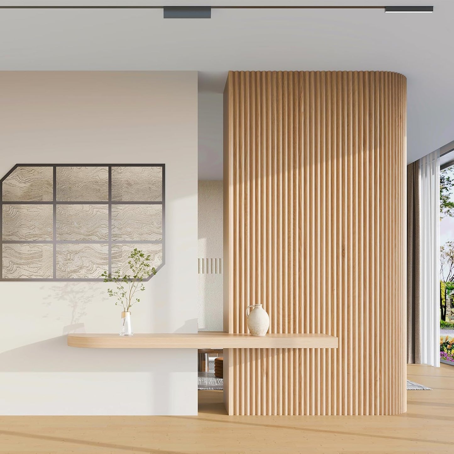 Art3d 4 Pc 96"x5.7" Wood Slat Wall Panel for Interior, Ceiling and Decoration, Semi-Cylinder Design, 15.2 SqFt