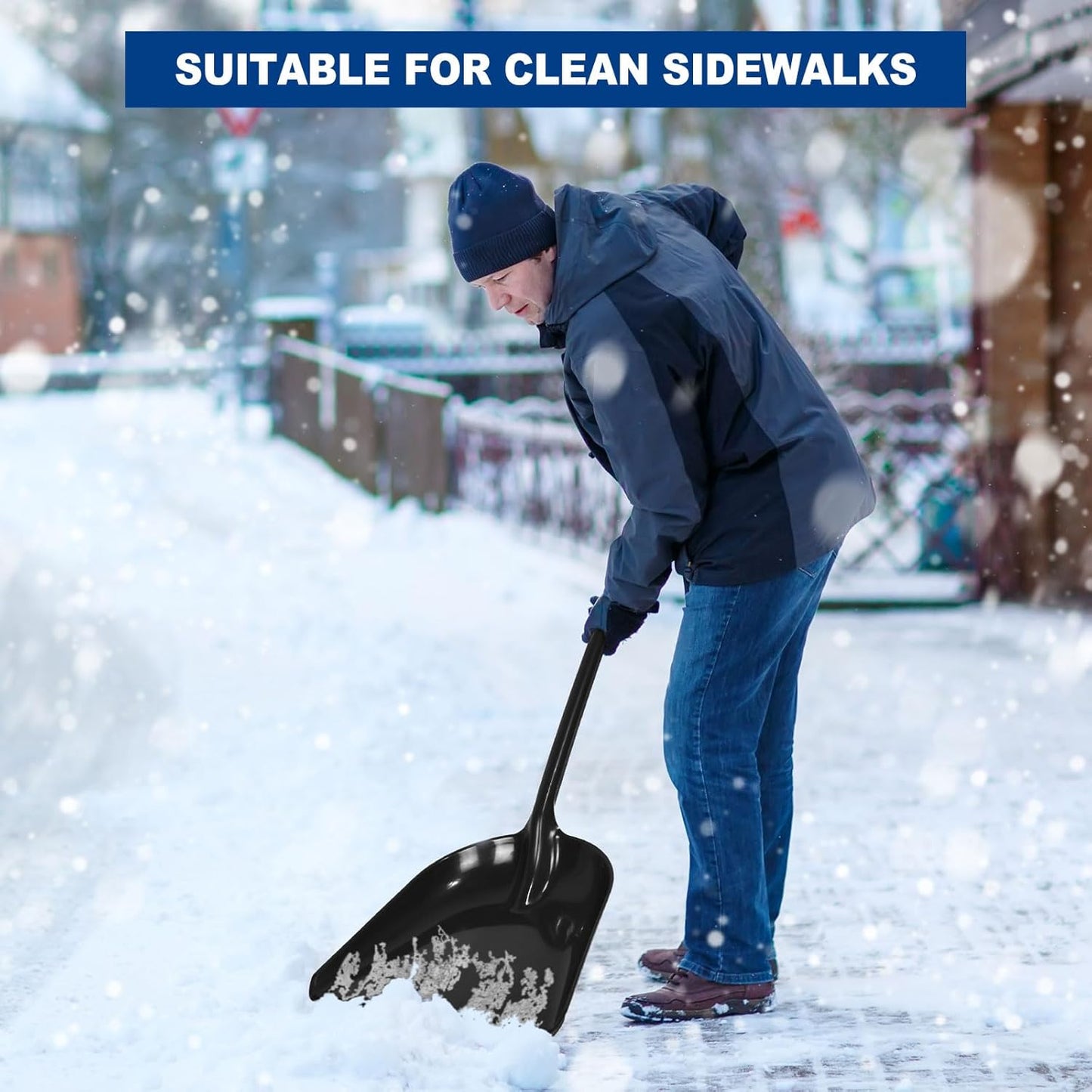 Frienda 3 Pieces Plastic Snow Shovel 43 x 14 Inches Heavy Duty Hygienic Shovel with D Shaped Grip Handle Large Durable Seamless Snow Scoop for Kitchen Gardening (Orange,Blue,Black)