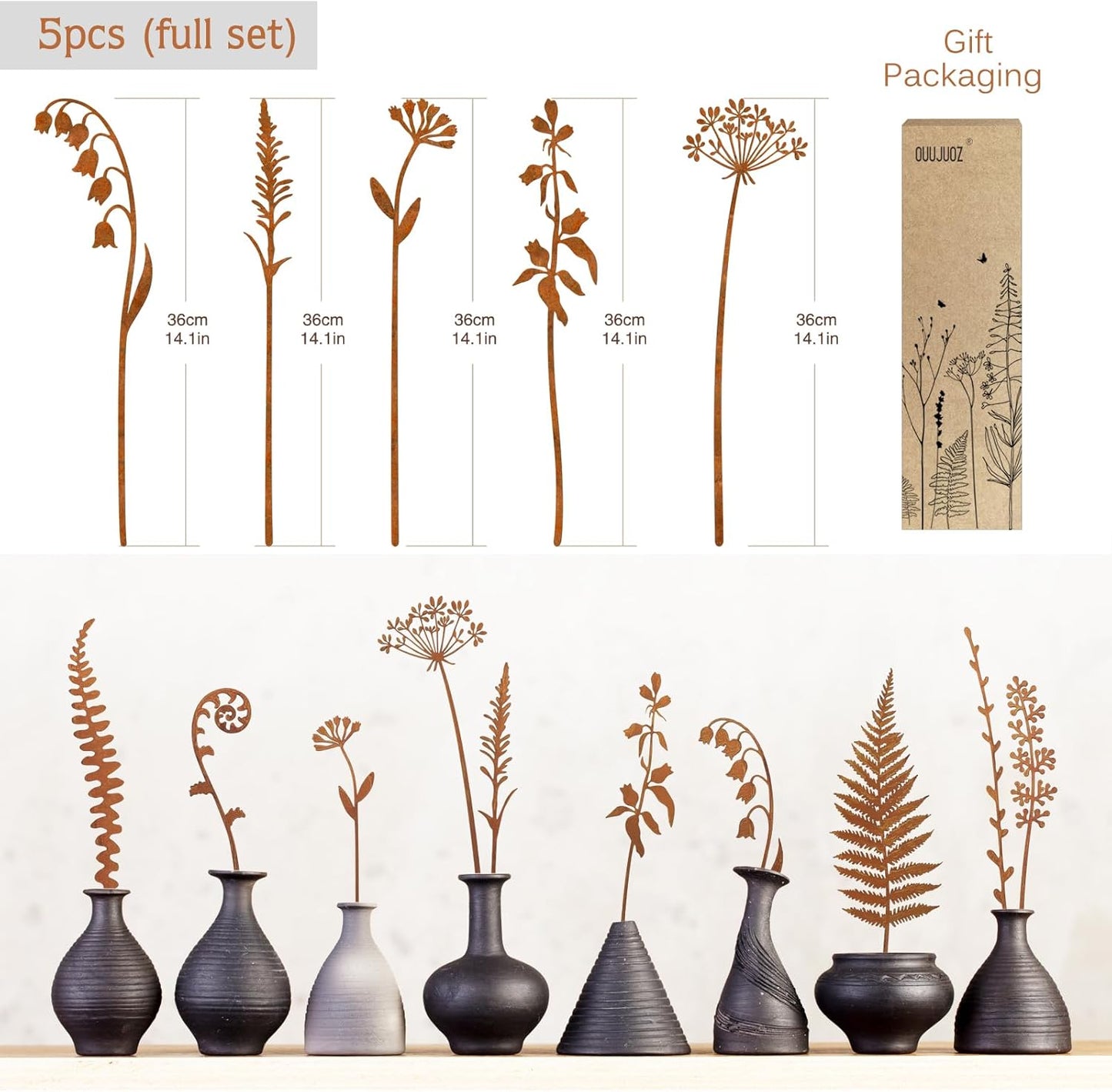 Metal Flowers for Outside,Decorative Garden Stakes,Flower Bed Decor Plant Stakes,Metal Art for Outside,Yard Art Outdoor for Lawn Yard, Walkway and Flower Garden