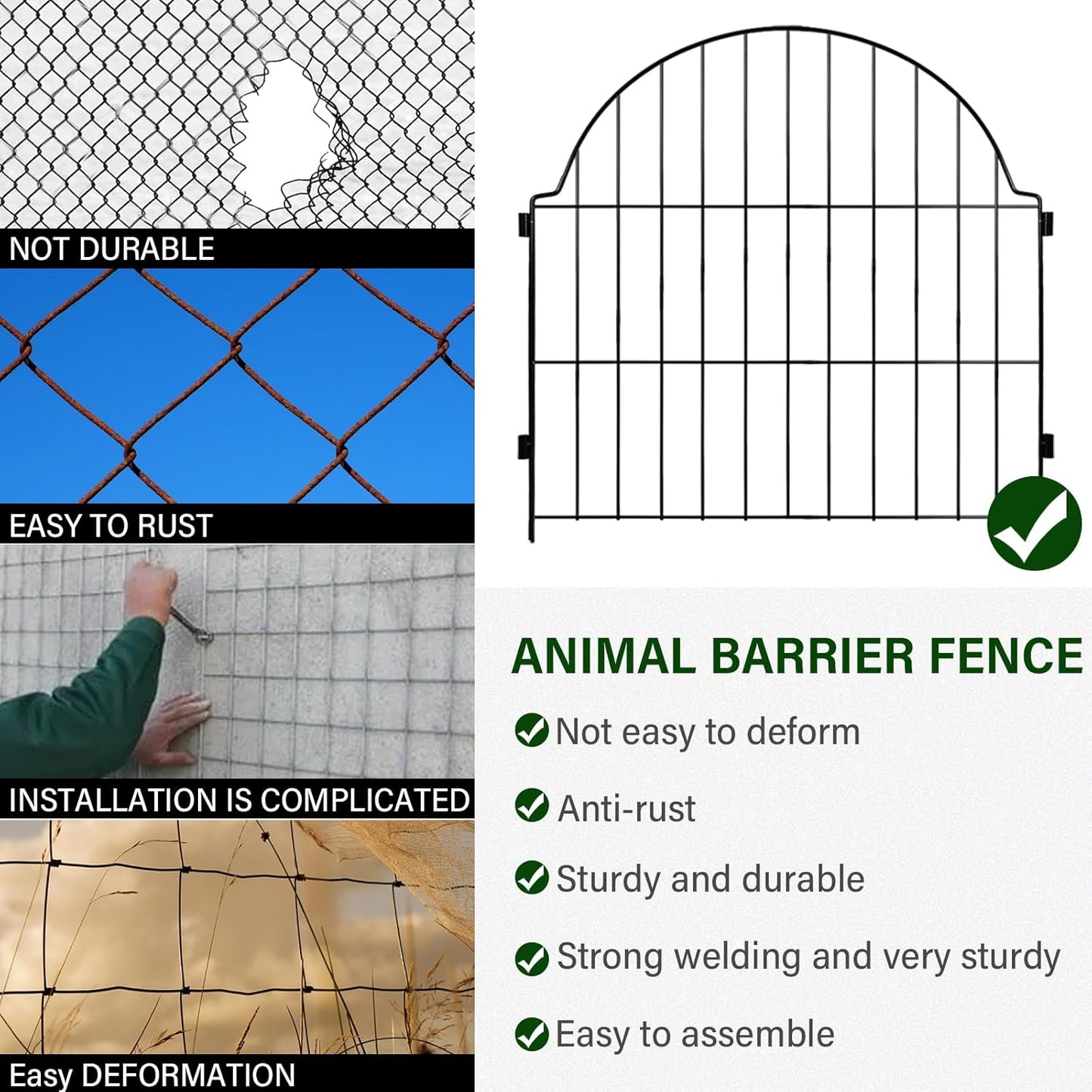 Decorative Metal Garden Fence 6 Panels, 25in (H) x 12.2ft (L) No Dig Outdoor Dog Fence Panels, Easy Install Temporary Fencing for Yard, Rustproof Wire Garden Border