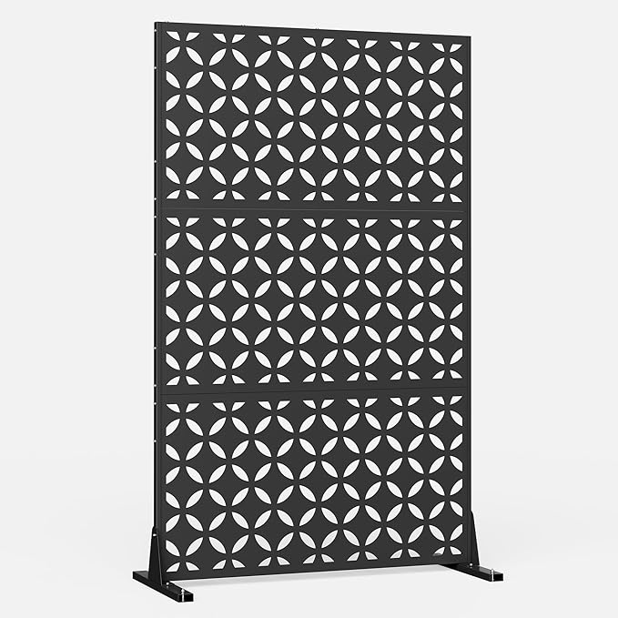 Heavy-Duty Outdoor Privacy Screen for Patio, Balcony, Backyard - 72" H * 44" W Tall Metal Room Divider with Classic Clover Pattern, Anti-Tipping Kit, Weather Resistant, Easy Assembly