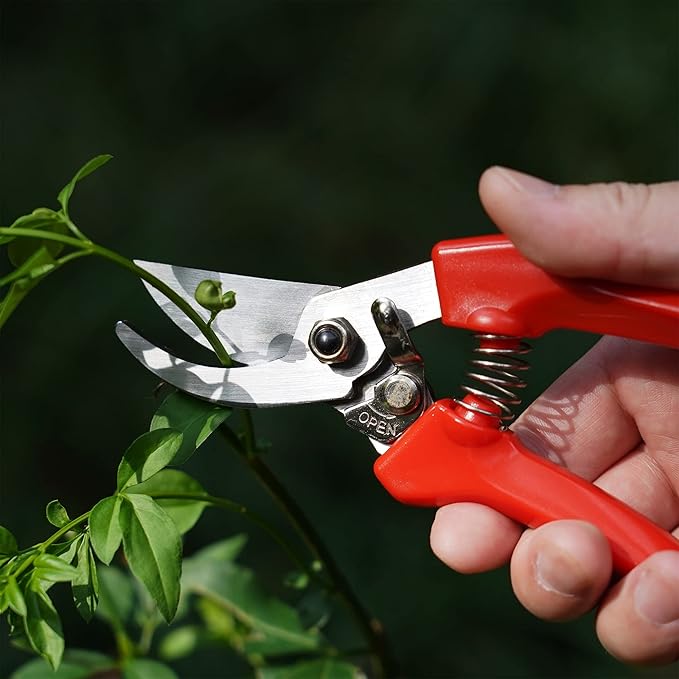 7" Small Pruning Shears Garden Shears - Premium Alloy Steel Bypass Pruner, Precision-ground Blades, Heavy Duty Gardening Tools, Red