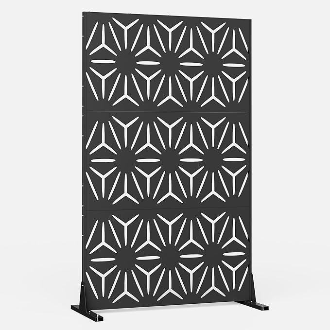 Heavy-Duty Outdoor Privacy Screen for Patio, Balcony, Backyard - 72" H * 44" W Tall Metal Room Divider with Modern Geometric Pattern, Anti-Tipping Kit, Weather Resistant, Easy Assembly