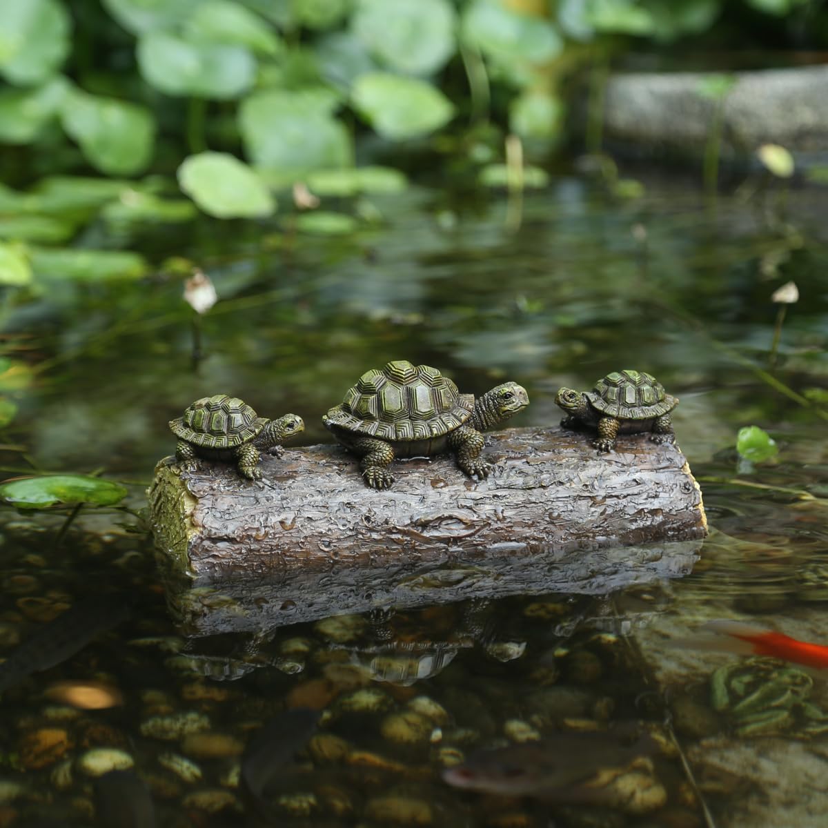 Generic Three Turtle Floating Sculptures - Pond Decoration, Green Resin Turtle Statue, Water Landscape Garden Floating Decoration
