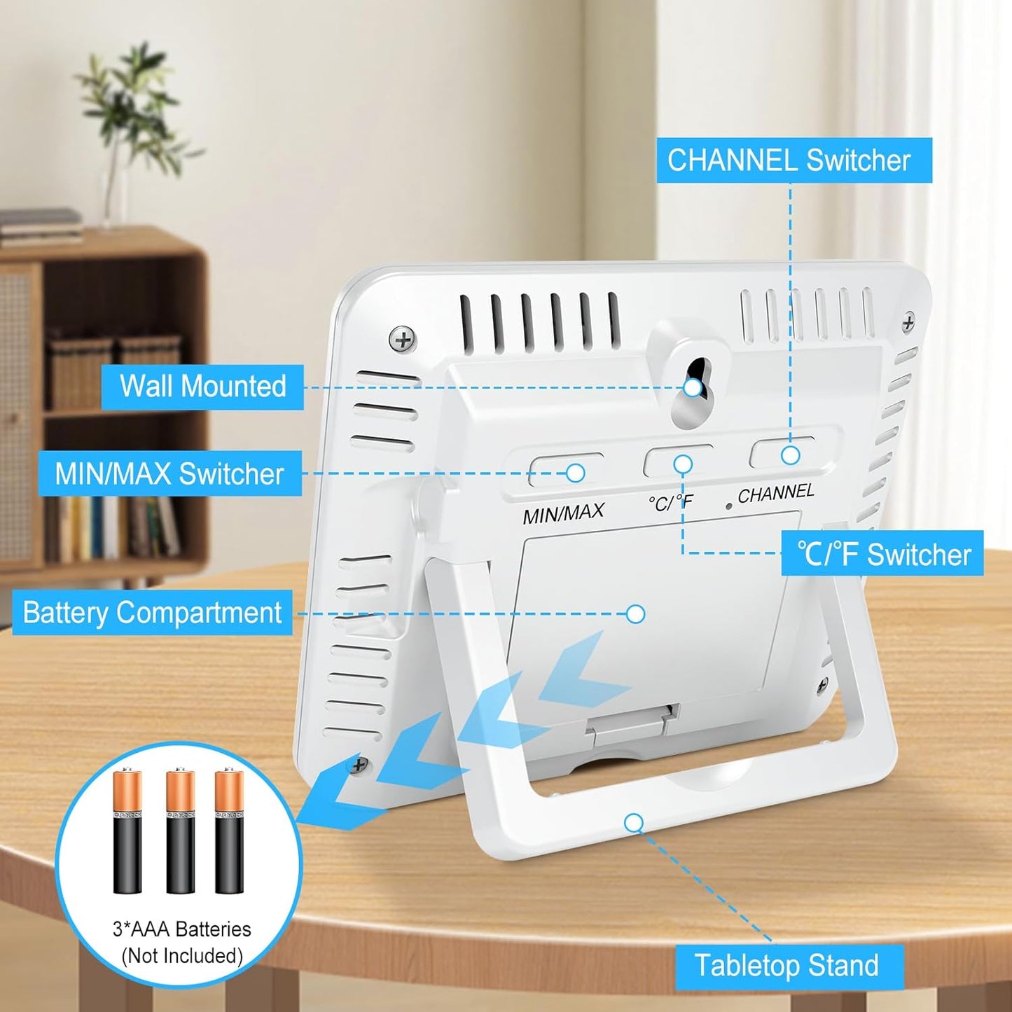 Urageuxy Weather Station Wireless Indoor Outdoor Thermometer with 3 Sensors, Remote Temperature Monitor with Humidity for Home, Baby Nursery, Room, Attic, Patio