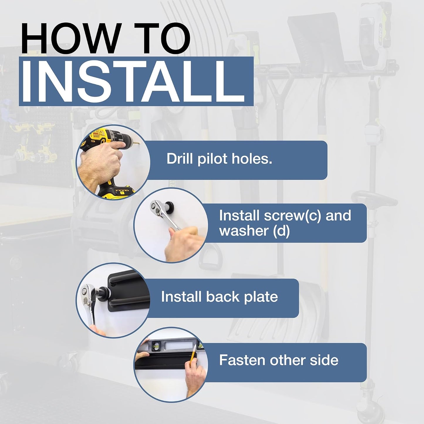 StoreYourBoard Garage Tool Organizer Wall Mount – Heavy Duty Garage Wall Organizer for Garage Organization and Storage, Broom Holder Wall Mount for Gardening Tools & Yard Tools – 64" Holds 600 lbs