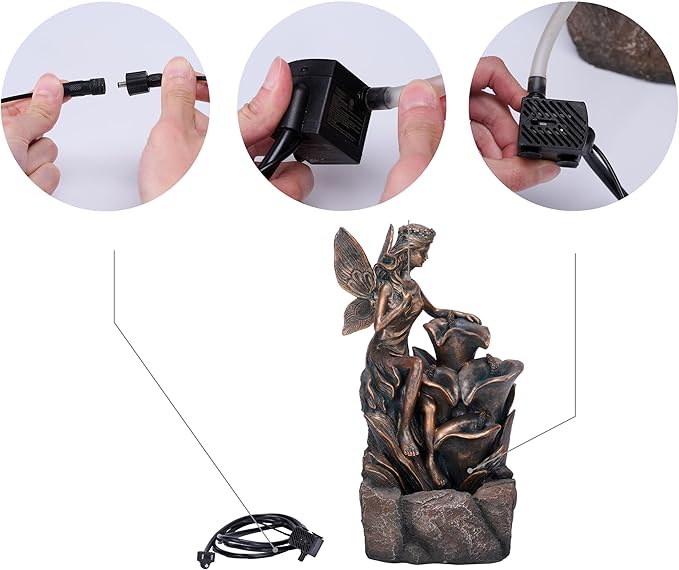 TERESA'S COLLECTIONS Water Fountain Outdoor Fairy Garden Statues with LED Lights and Pump, Large Floor Waterfall Backyard Water Fountains Porch Living Room Home Decor, Housewarming Gifts for Mom 19.3"