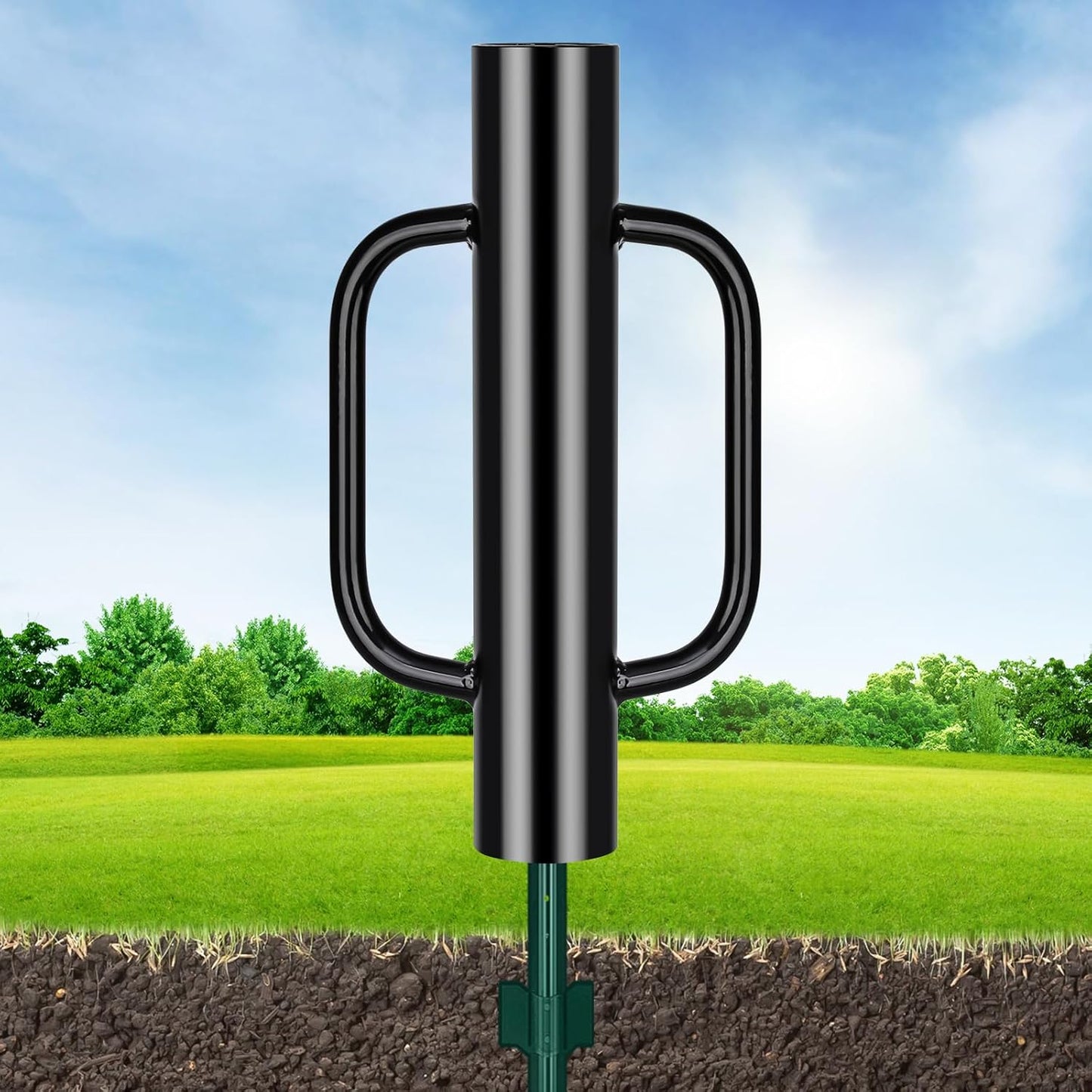 Gtongoko 8LB Fence Post Driver with Handles Heavy Duty T Post Driver Post Pounder for T-Posts, U Channel, Metal Post and Sign Post Pole Driver Tool, Black