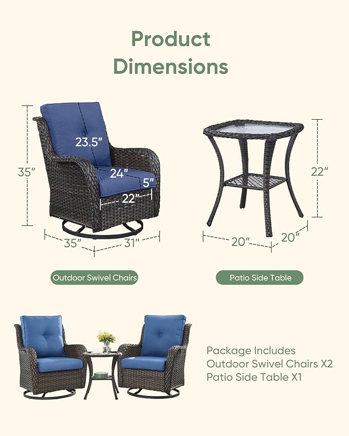 HUMMUH Patio Furniture Set with Fire Pit Table 5-Piece Wicker Outdoor Swivel Rocker Patio Chairs High Back Outdoor Couch Conversation Set for Porch, Backyard, Deck