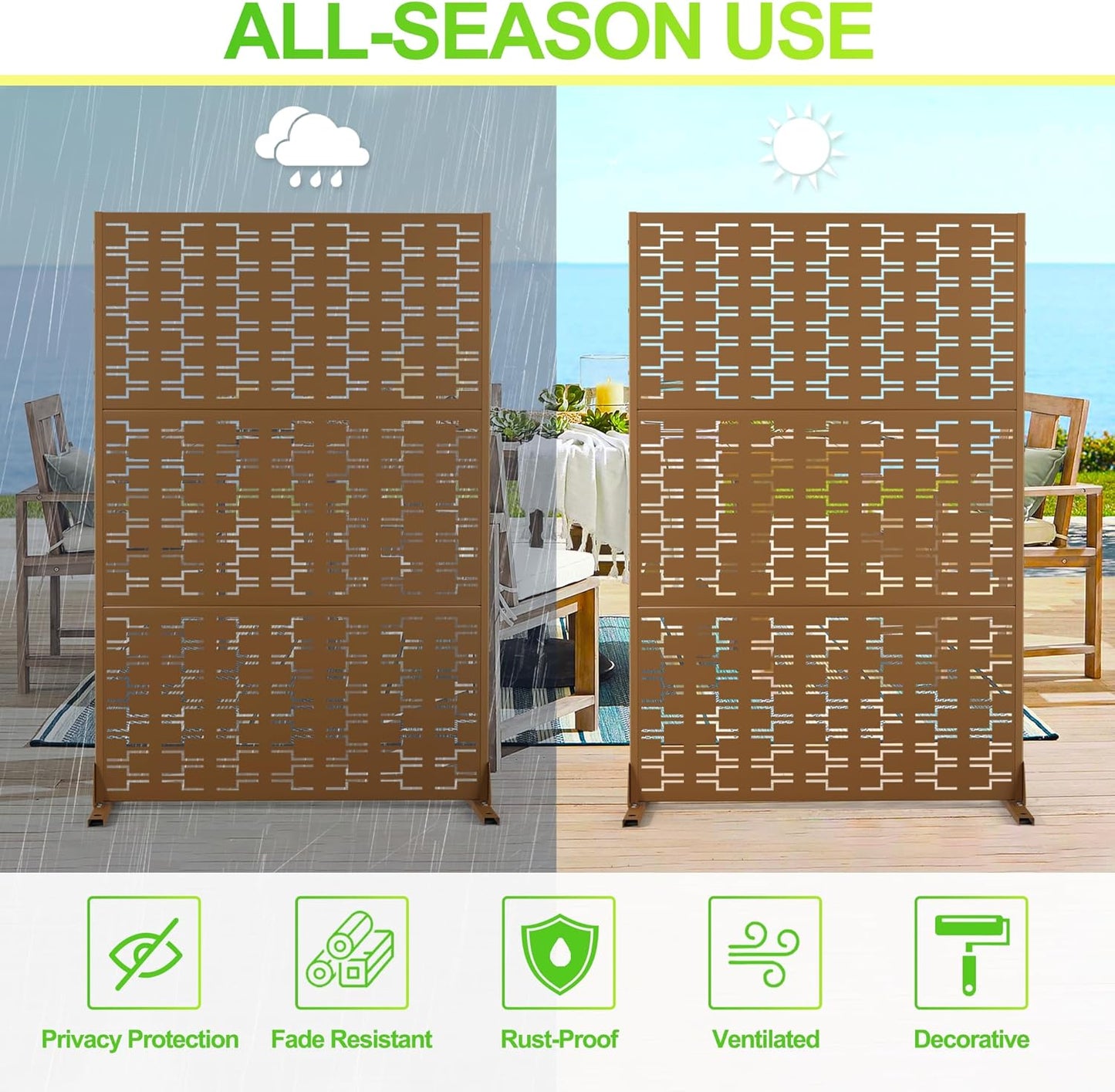 Outdoor Privacy Screen,72" H×47" W Metal Privacy Screen, Freestanding Privacy Fence Panels for Patio