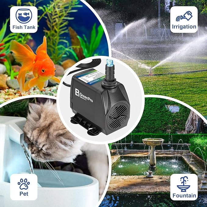 Submersible Water Pump, 800GPH 60W Ultra Quiet Fountain Pump (3000L/H), with 4 Nozzles 10ft High Lift for Aquarium, Fish Tank, Pond, Waterfall, Outdoor, Statuary, Hydroponics