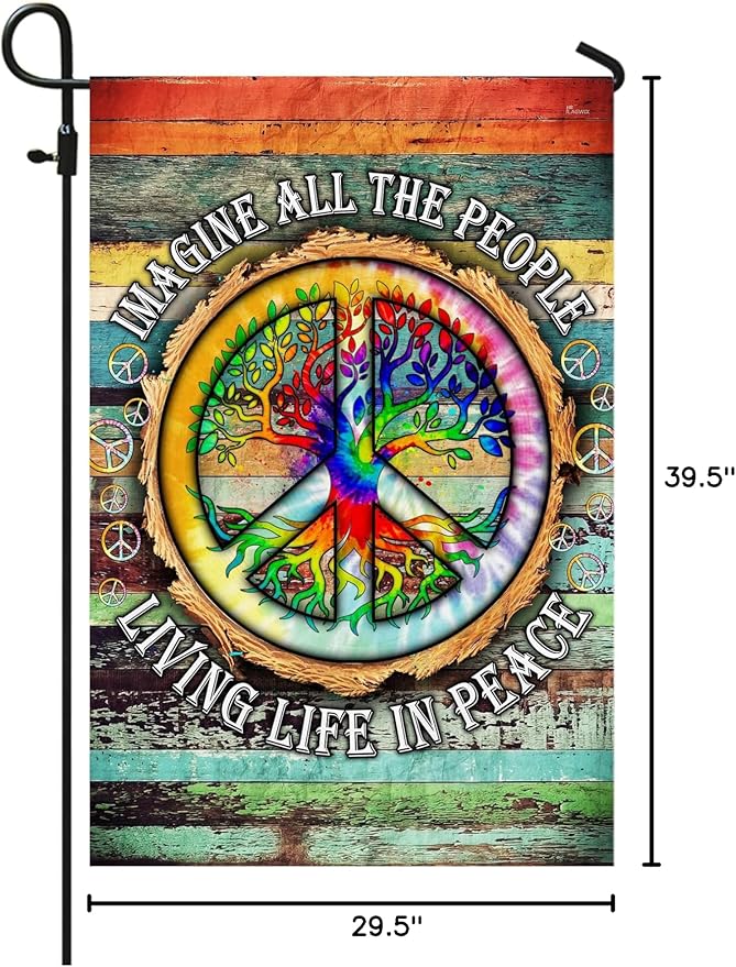 FLAGWIX American Flag, Peace Sign Hippie Flag, Imagine All The People Living Life In Peace - 4th of July Decorations, Garden Flag 12x18 - USA Flags Premium Polyester, Decorative Indoor Outdoor Flag