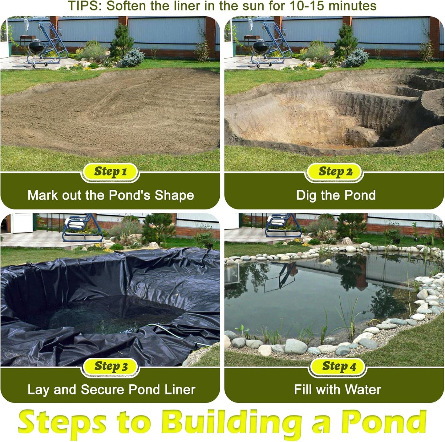 20 x 25 FT Pond Liner, 20 Mil Pond Liners for Outdoor Ponds, HDPE Pond Liner Easy Cutting Puncture Resistant, Pond Liners for Water Garden Fountain Waterfall, Koi Fish Aquaculture Pond