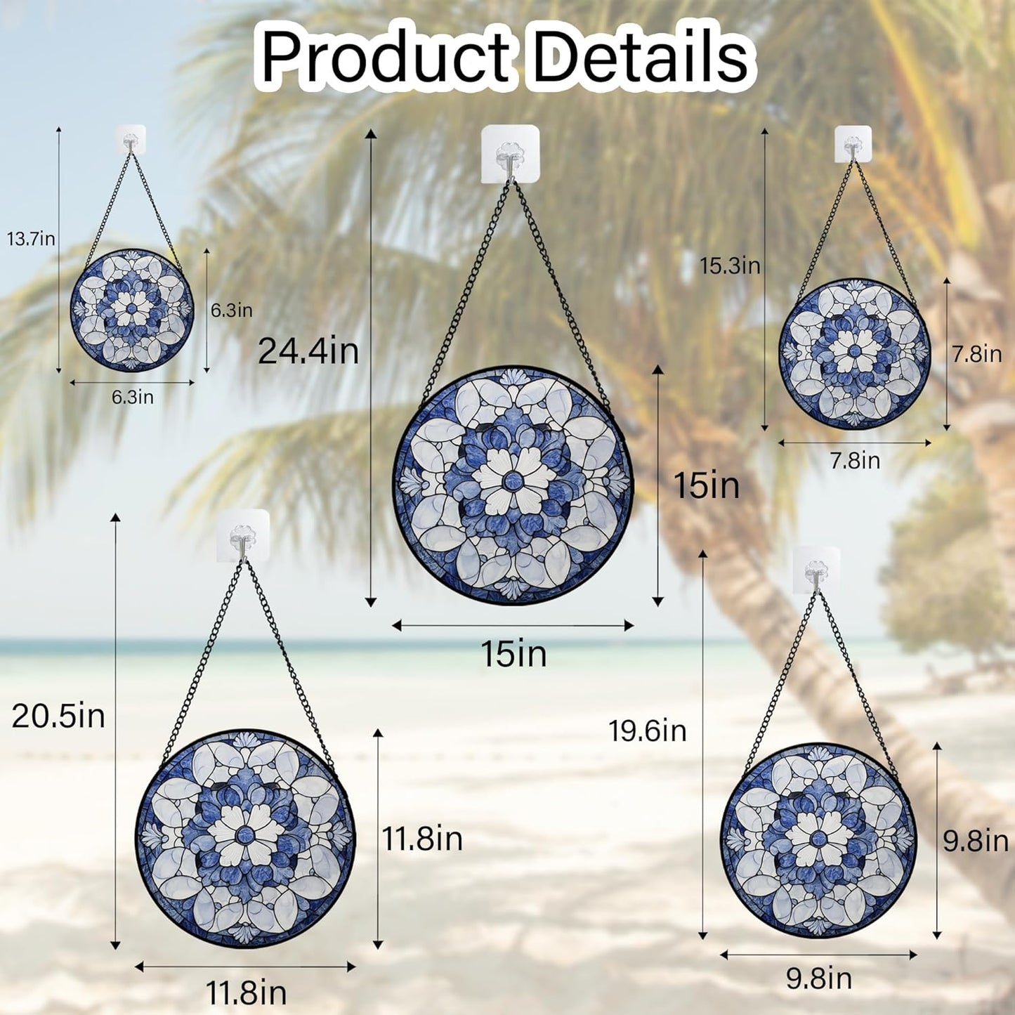 Stained Glass Window Hanging - Blue White Floral Pattern Suncatcher for Doors Garden Retro Sun Catchers Decor Christmas Mother's Day Birthday Gifts for Women Men Mom Nana Friend Girl 9.8 in