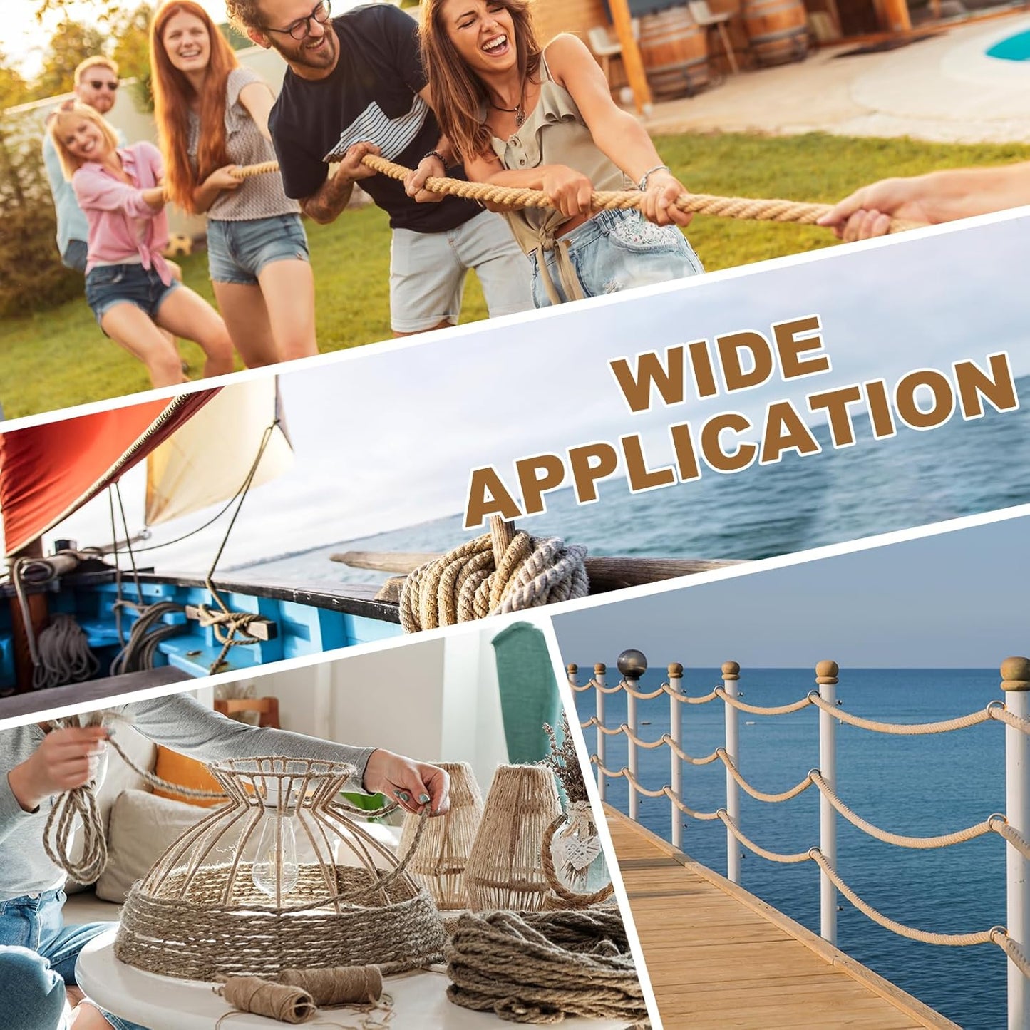 MECCANIXITY Jute Rope 1.2 Inch x 66ft, Thick Twine Rope Ropes Braided Jute Twine Natural Brown Burlap Cord String Heavy Twisted with Tapes for Decorative Crafts Railing Swing Tug of War