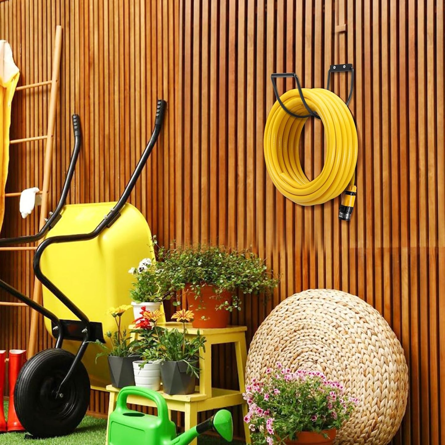 Garden Hose Holder Water Hose Hanger Wall Mounted,304Stainless Steel Solid Hose Hook Holds Up to 150Ft Garden Hose, Expandable Hose, Water Hose -Black