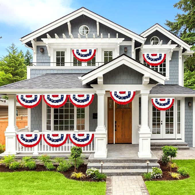 2x4 Ft American Bunting Flags Outdoor, USA Pleated Fan Flag for Outside, 4th of July Decorations Memorial Day Patriotic Flags Bunting Outdoor Indoor Decor (Set of 3)