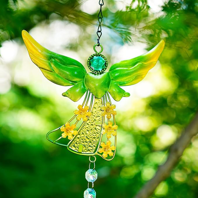 Set of 3 Guardian Angel Suncatchers, Crystal Angel Sun Catcher for Windows Hanging, Stained Glass Angel Ornament for Outdoor Christmas Decor