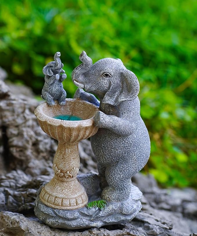 Garden Elephant Statues for Bird Bath: Outdoor Sculptures for Lawn Patio Yard Balcony Porch - Unique Gifts for Mother Grandma