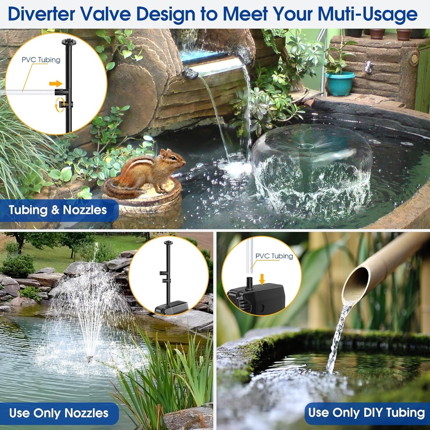 POPOSOAP 25W Solar Fountain Pump, Solar Water Pump with Water Flow Adjustable, Water Pump with Water Shortage Protection &17Ft Cord & 6.56FT Clear Tubing for Ponds, Waterfall, Garden