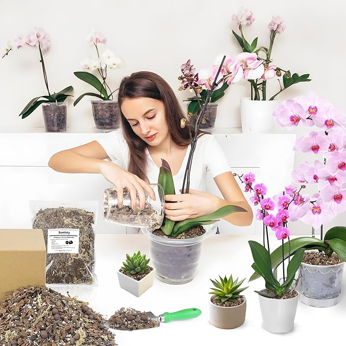 Orchid Potting Mix - 9QT Fast-Draining Soil with Pine Bark, Perlite, Moss & Leca Clay, Breathable Mix for Healthy Roots,Ideal for Repotting & Indoor Orchid Plants