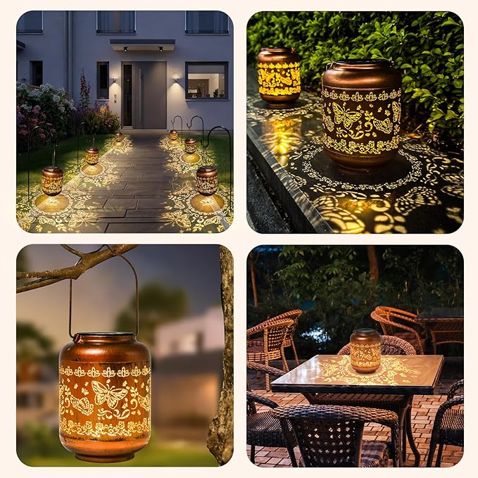2 Packs Butterfly Solar Lanterns Outdoor Waterproof Garden Decor Birthday Gifts for Women Metal Hanging Solar Lights for Yard Patio Lawn Backyard Butterfly Gardening Gifts for Mom Grandma