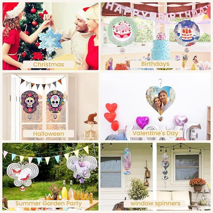 10 Pack Sublimation Wind Spinner Blanks, 10 Inch Sublimation Wind Spinners, 3D Aluminum Metal Hanging Wind Spinner Bulk for Garden Yard Outdoor, Window Porch Decoration for Heat Press Transfer DIY