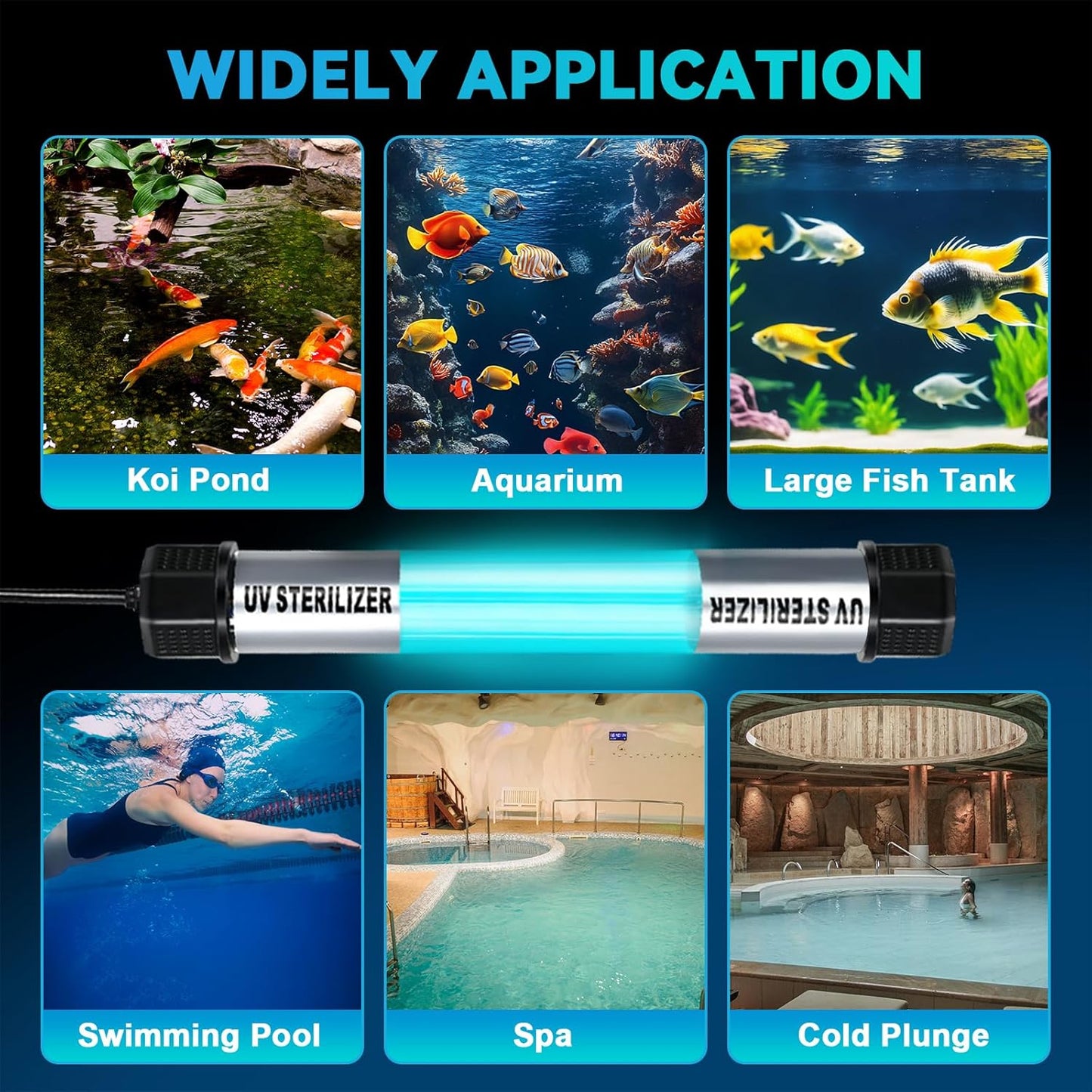 20W Pond UV Light, Waterproof Aquarium UV Light for 100-1000 Gallon, UV Pond Water Purifier for Koi Pond Algae Control in Koi Ponds, Cold Pools, Aquariums, Swimming Pools, Spas and Fish Tanks