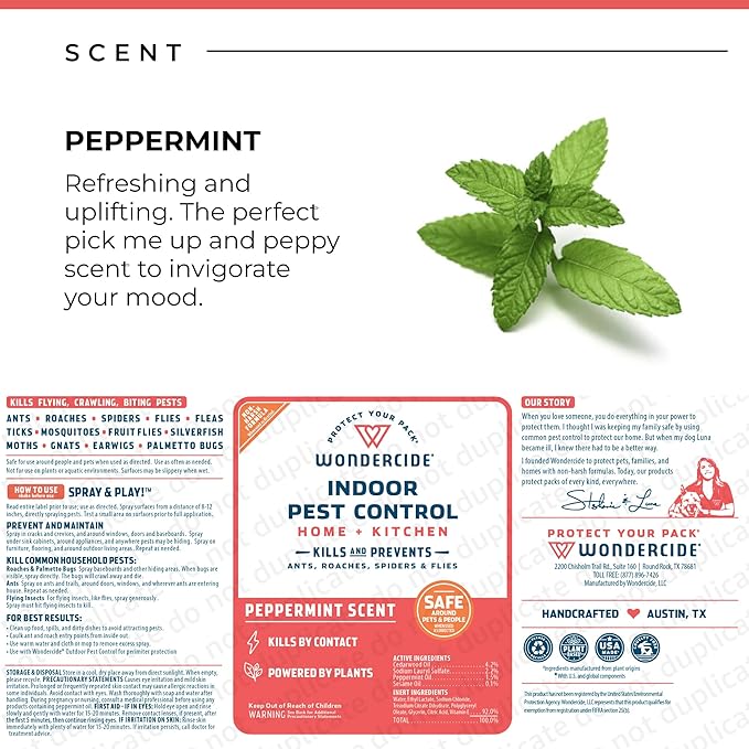 Wondercide - Indoor Pest Control Spray for Home and Kitchen - Ant, Roach, Spider, Fly, Flea, Bug Killer and Insect Repellent - with Natural Essential Oils - Pet and Family Safe — Peppermint 128 oz