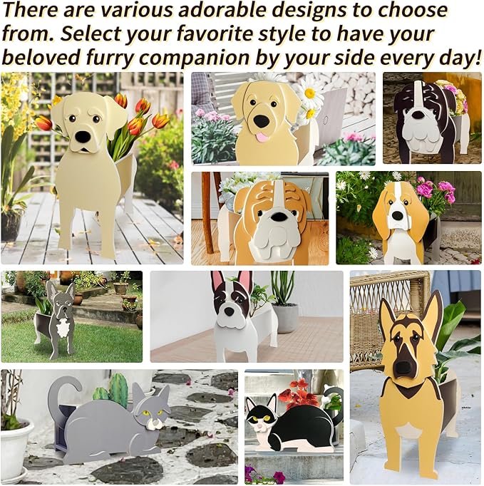 Golden Dou Dog Planter, Cute Animal Shape Flower Planters, Plant Pots for Indoor/Outdoor Garden Decor, Unique Gifts/Souvenirs for Pet Lovers (Large)