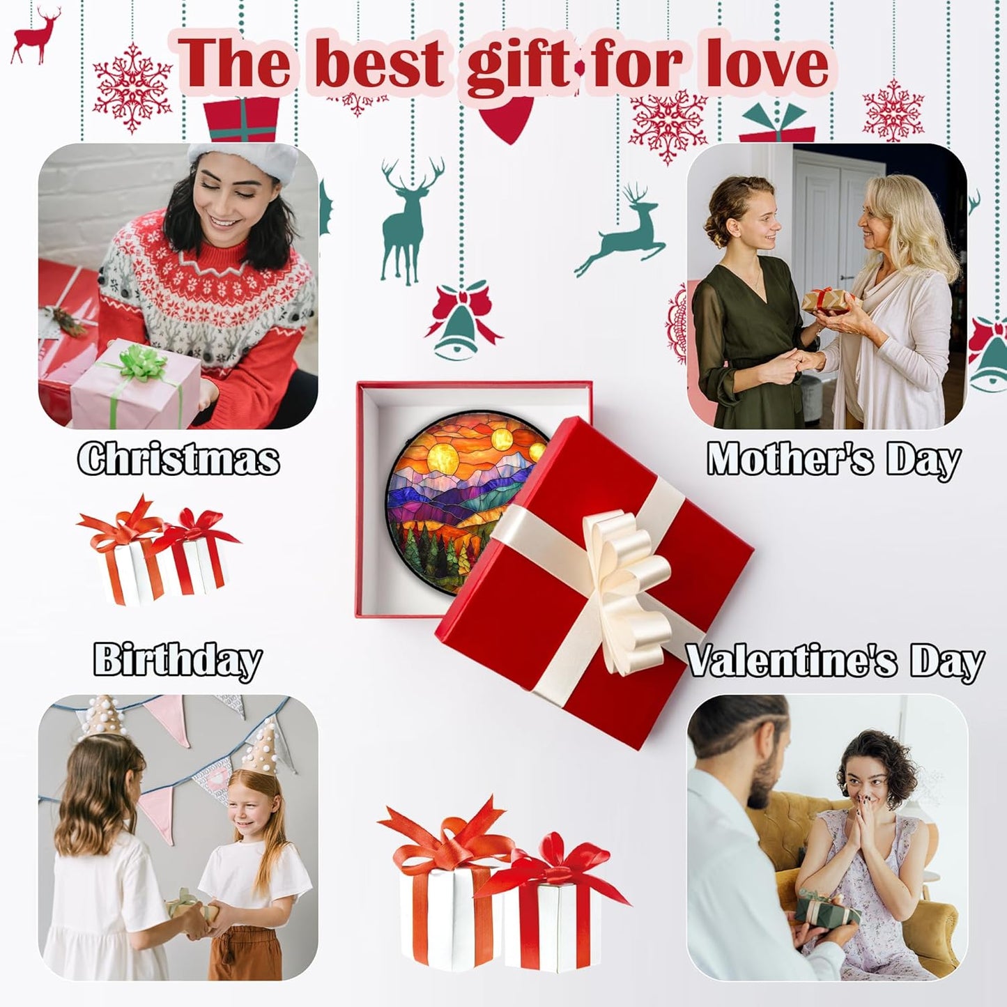 Stained Glass Window Hanging, Sunset Abstract Sun Catchers Colorful Glass Panel Landscape Suncatcher Decor for Birthday for Women, Men, Wife, Aunt, and Mom 9.8 in