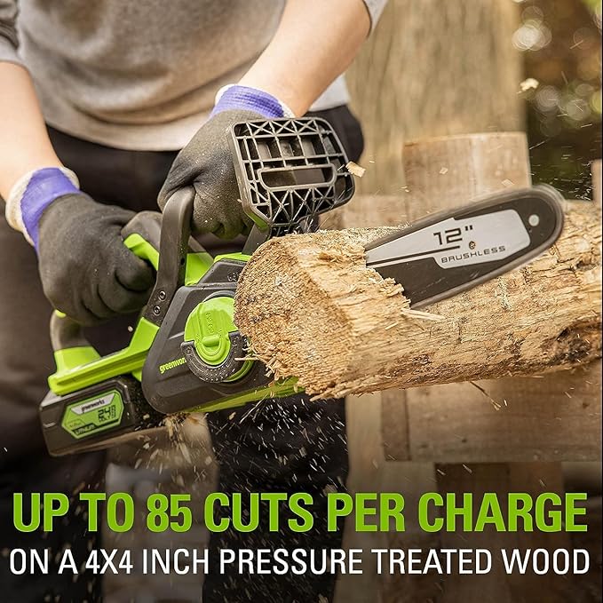 Greenworks 24V 12" Brushless Cordless Compact Chainsaw (Great For Storm Clean-Up, Pruning, and Firewood / 125+ Compatible Tools), Tool Only
