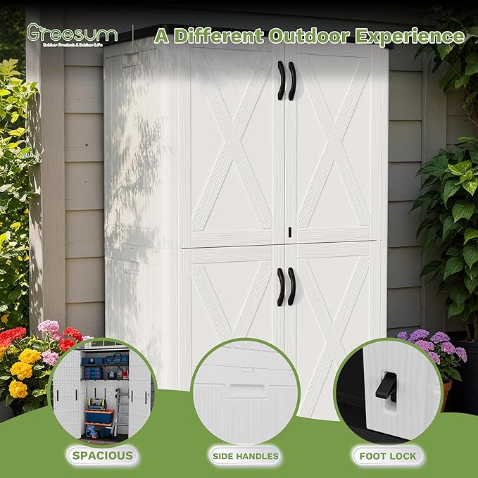 Greesum Outdoor Storage Cabinet, 50 Cu.Ft Deck Box Without Shelves, Waterproof Plastic Storage Bin for Patio Cushions, Gardening Tools, Lockable and Sidehandles, UV Resistant, White