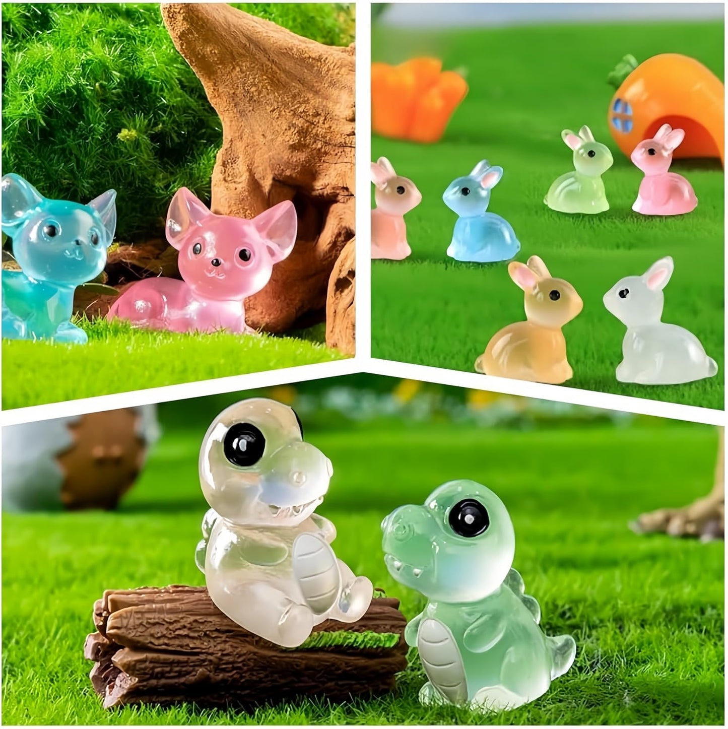 130pcs Various Luminous Mini Resin Animal Figurines Glow in The Dark Miniature Figures Ornament Fairy Garden Accessories Aquarium Landscape Bonsai Dollhouse Decor