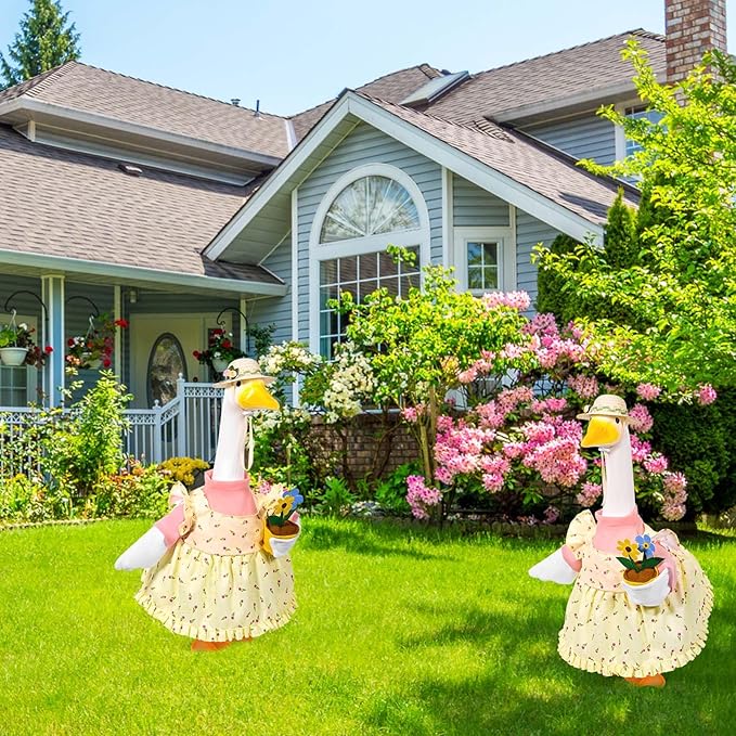 Gardener Porch Goose Outfits Spring Goose Outfit Cute Lawn Porch Goose Clothes Fits 23" Cement Plastic Goose Statue for Outdoor Garden Yard Patio Art Decor(Style2)