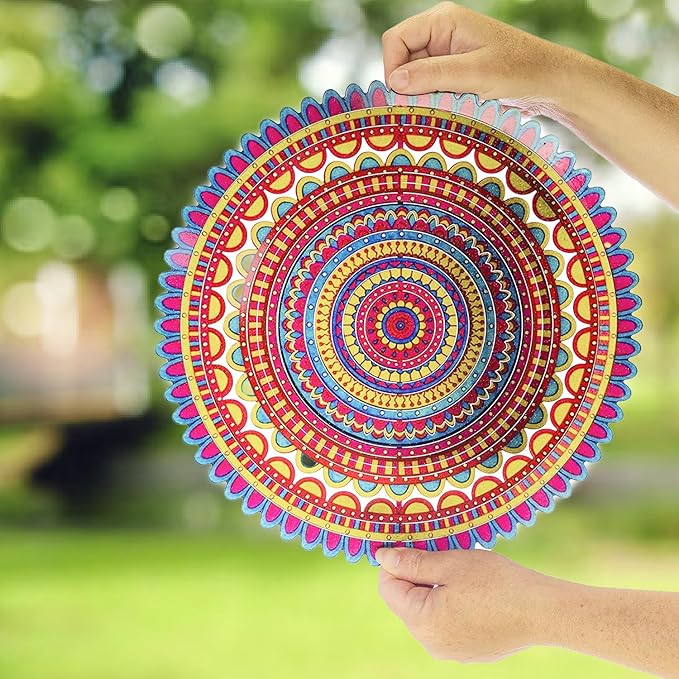 VP Home Sunrise Mandala Kinetic Wind Spinner for Yard and Garden Wind Spinner Outdoor Metal Large Hanging Mandala Decor 3D Garden Art Wind Sculpture Spinners