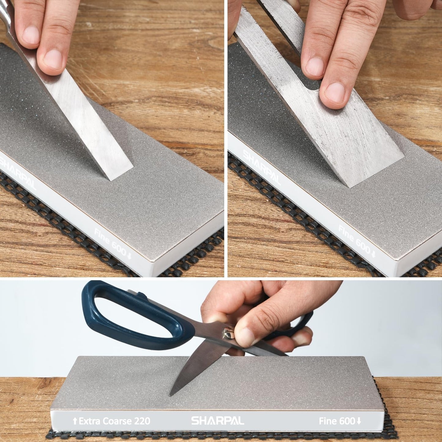 SHARPAL 169H Large 8" x 3" Dual-Grit Diamond Sharpening Stone โ Extra-Coarse 220 & Fine 600 Grit Monocrystalline Diamond Whetstone, Professional Knife Sharpener with Anti-Slip Pad and Angle Guide