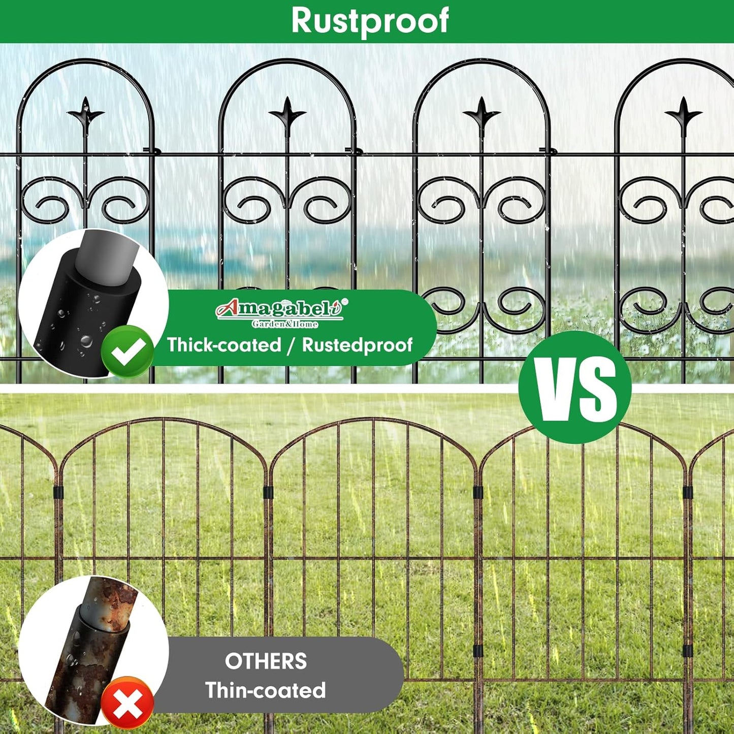 AMAGABELI GARDEN & HOME 8 Panels 24in(H)×10ft(L) Decorative Garden Fences and Borders for Dogs Pre-Linking Panels No Dig Garden Edging Border Fence for Animal Barrier Fencing for Flower Bed Yard Patio