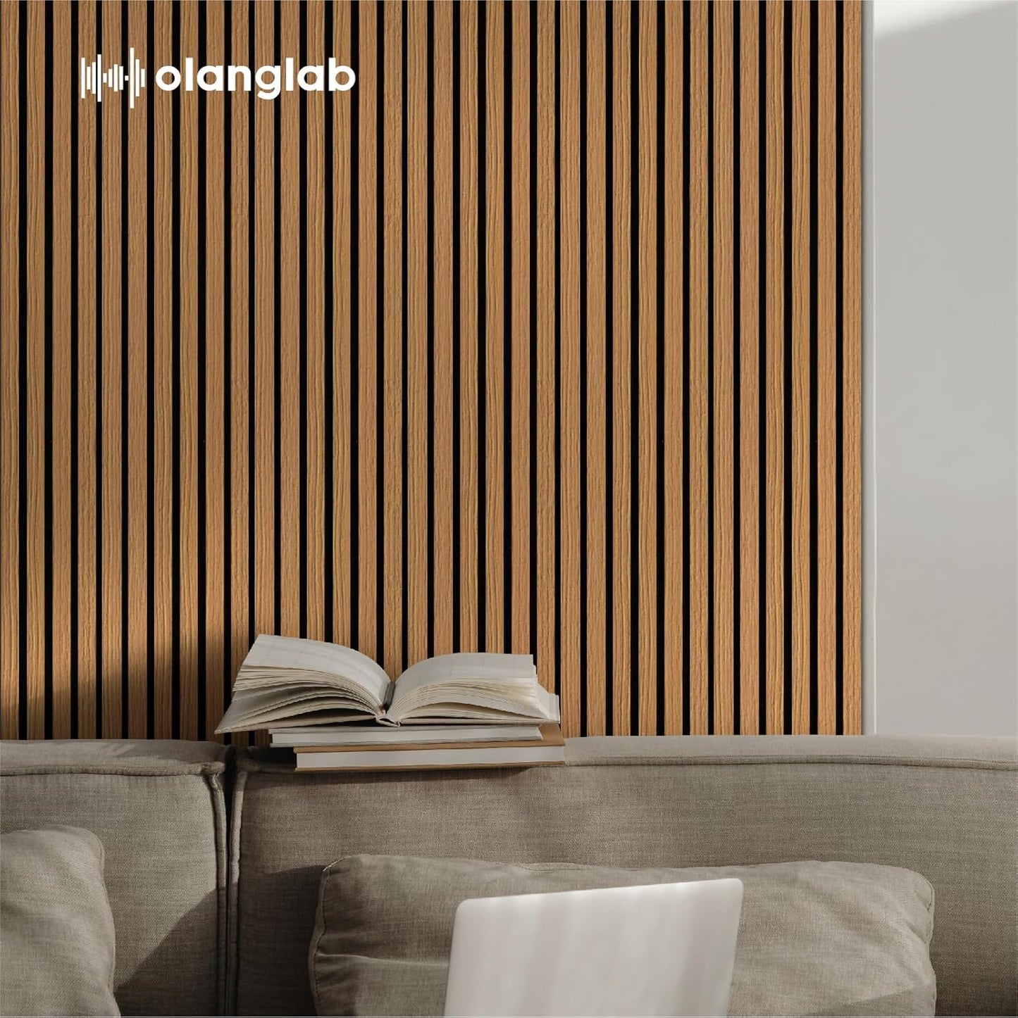 Olanglab Wood Slat Wall Panels 4 Pack, Wooden Acoustic Wall Panels, 94.5"x12.6" Each 3D Wall Panels for Interior Wall Decor (Cherry Toned-Extendo Trio)