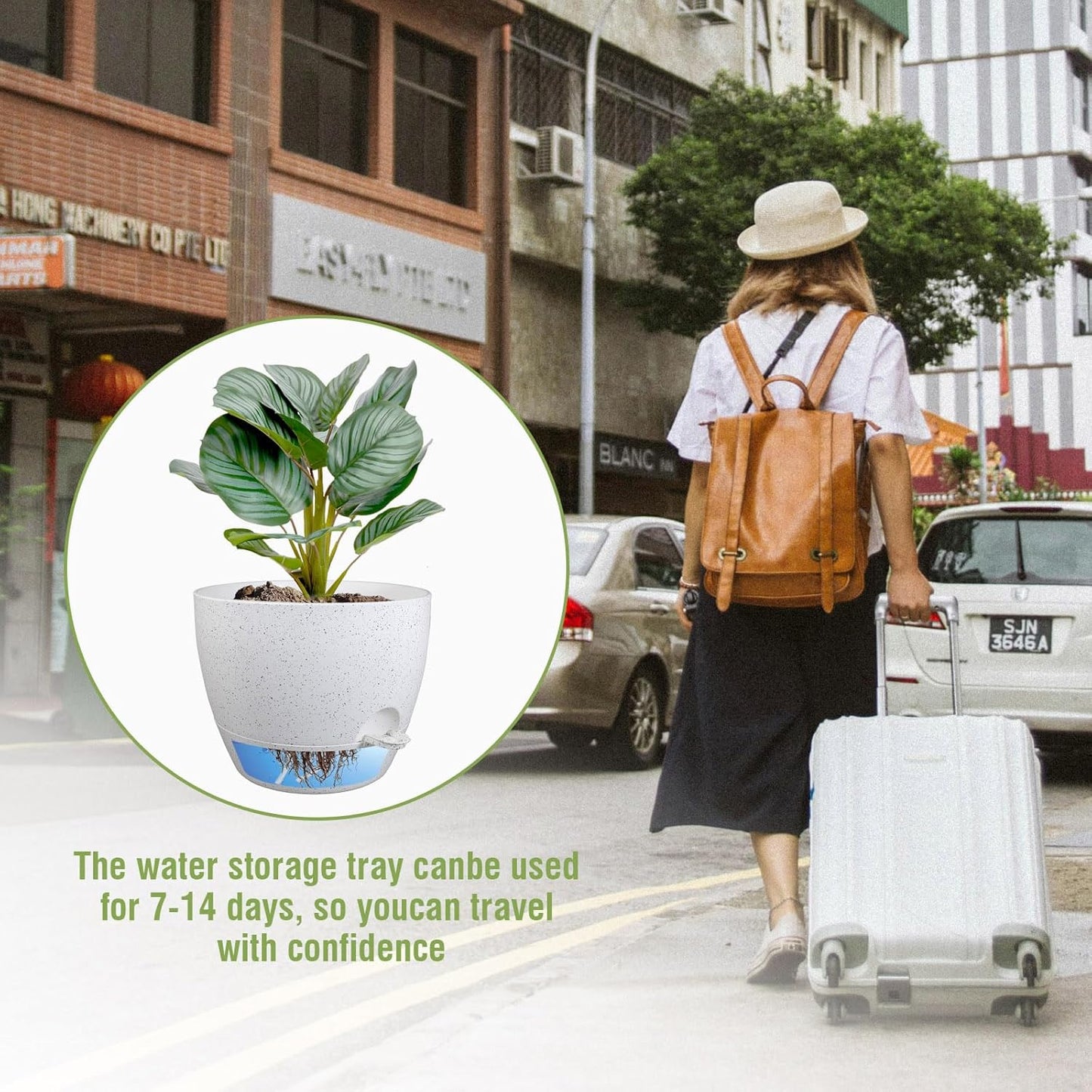 10 inch Self Watering Pots, Planter, Plant Pots with Mesh Drainage Holes for Indoor Outdoor House Plants and Garden, Set of 2 Plastic Flower Pots with Deep Reservoir, Speckled White