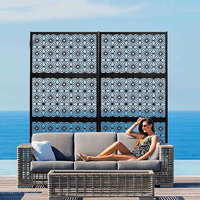 6.5FT Outdoor Metal Privacy Screen, Outdoor Privacy Panels, Freestanding Privacys Fence with Sturdy Stands, Durable Steel for Patio for Courtyard, Balcony, Garden and Other Indoor Places
