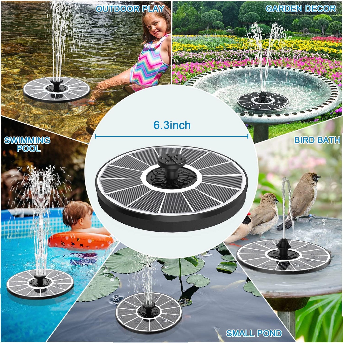 SZMP Solar Fountain, 3.5W Glass Panel, 2000mAh Battery, 4 Fixed Pipes, 7 Nozzles, White Solar Panel, for Garden Décor Bird Bath Swimming Pool