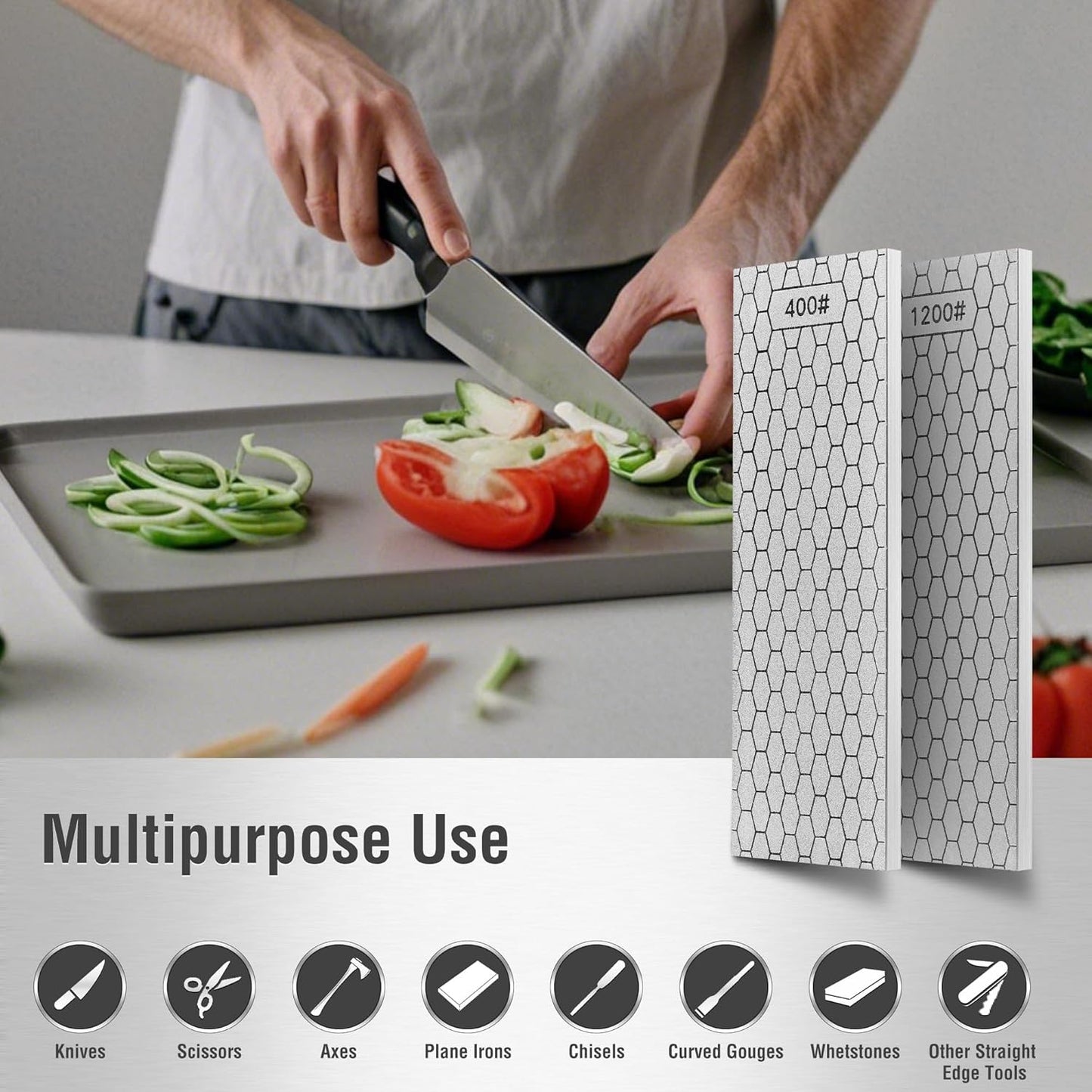 S SATC Diamond Sharpening Stone 2 Side Grit 400/1200 Diamond Plate Honing Stone 8-inch Hone Sharpener White