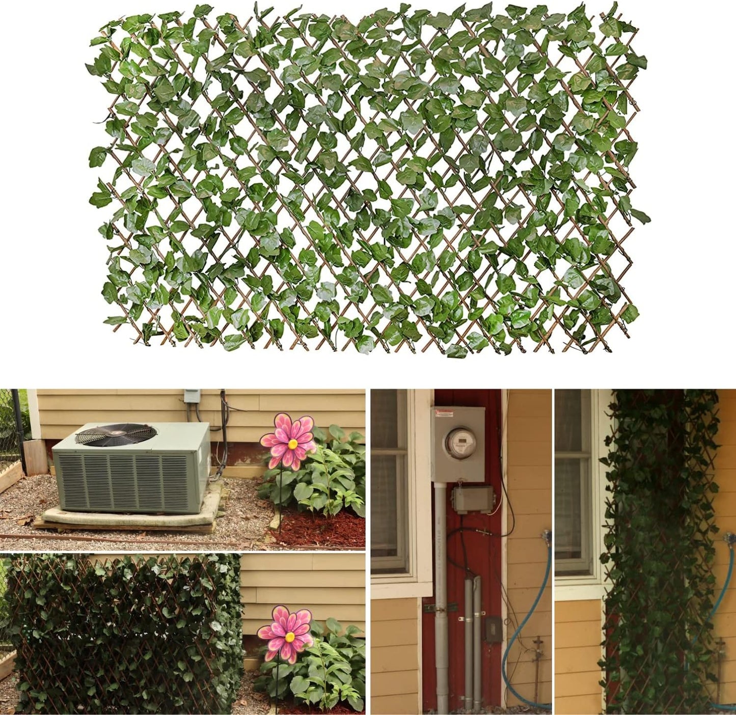 Verseo Artificial Ivy Privacy Fencing System, Faux Ivy Vine & Willow Branch Lattice, Adjustable Ivy Wall Privacy Screen, Expandable Horizontal or Vertical up to 96" (Set of 2, for 192" of Coverage)
