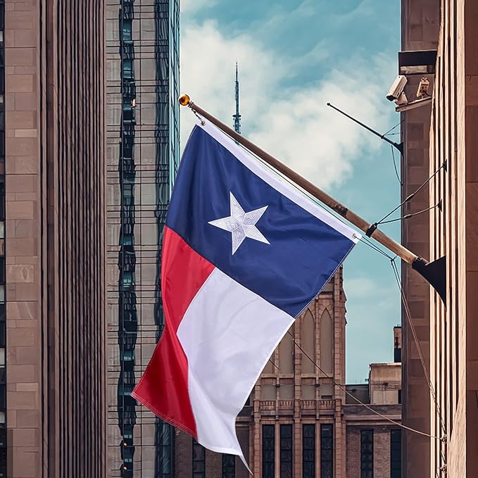 Texas State Flag 3x5 Ft, Deluxe Embroidered Heavy Duty Nylon Durable TX Outside Flags, Indoor/Outdoor, Sewn Stripes and Brass Grommets