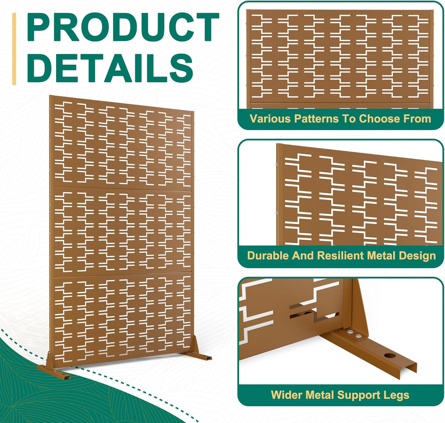 72" H×47" W Metal Privacy Screen Outdoor Privacy Screen Freestanding, Outdoor Privacy Screens and Panels for Patio Lawn Deck(Consists of 3 Panels)