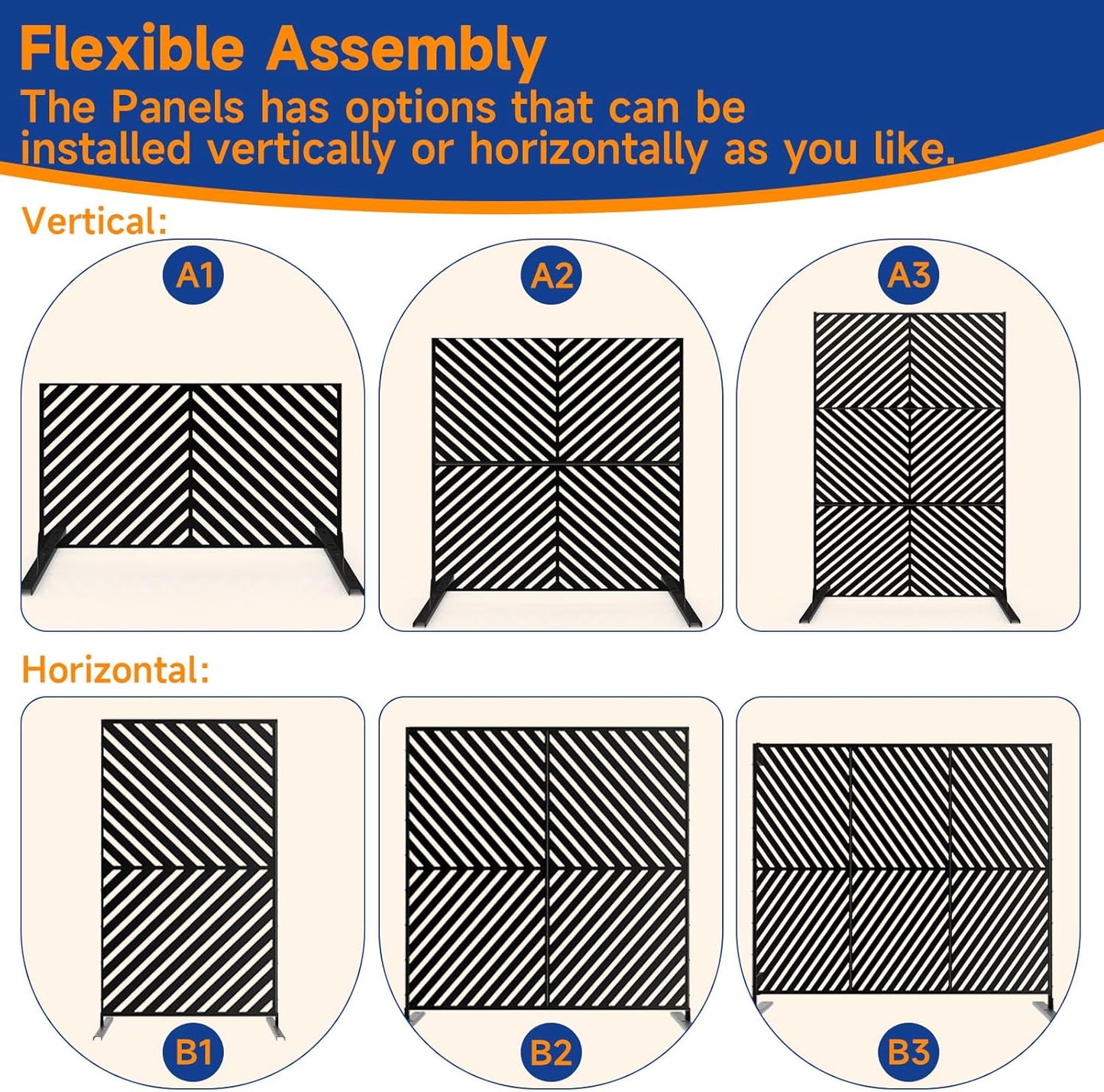Metal Privacy Screen 72" H x 47.2" Decorative Outdoor Privacy Screen Privacy Panel with Stand for Balcony Deck Patio Lawn Garden, Privacy Fence (Black-Arrow)