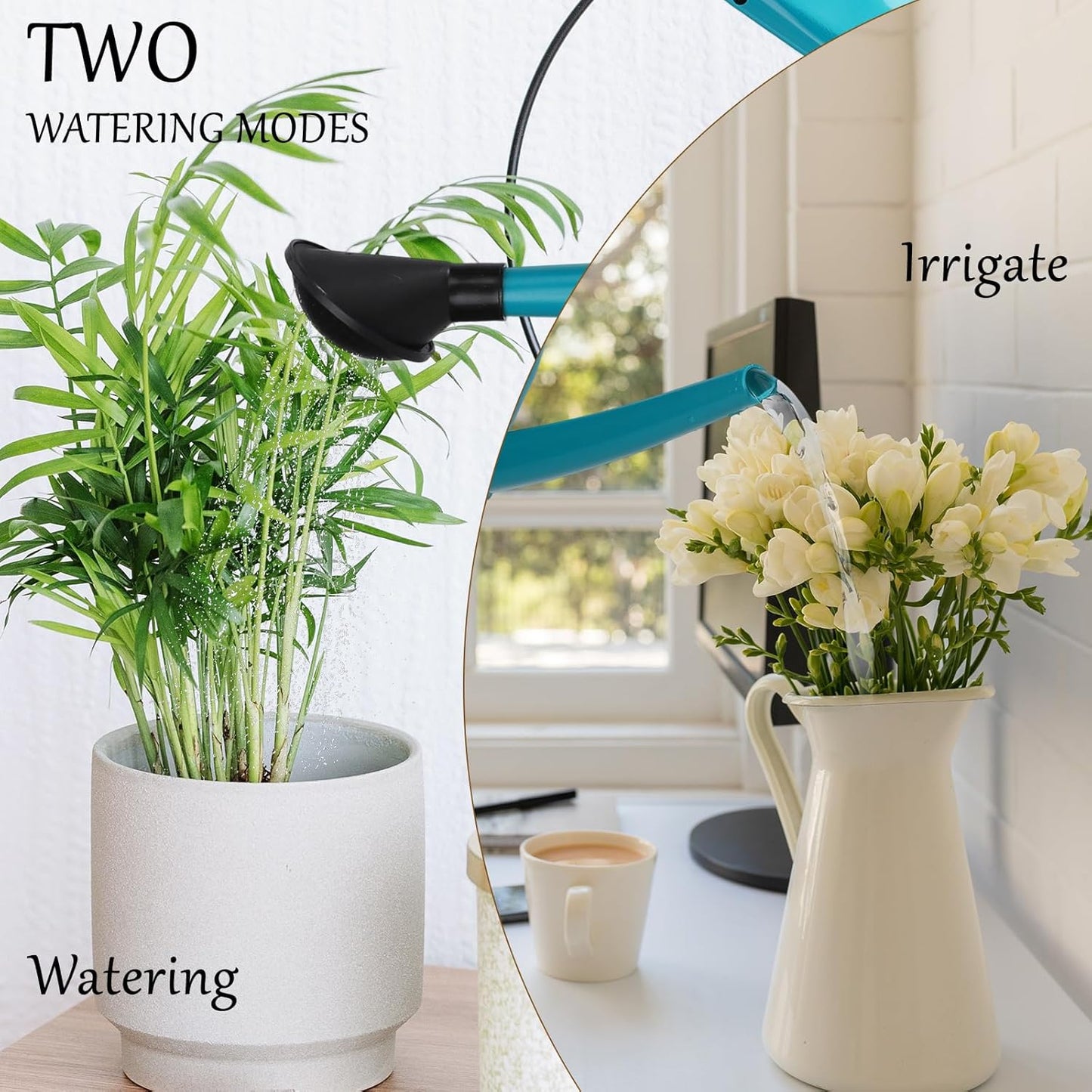 Watering Can 1.6Gal Transparent Plastic with Comfort Grip Handle for Indoor & Outdoor Plants(Blue Green)