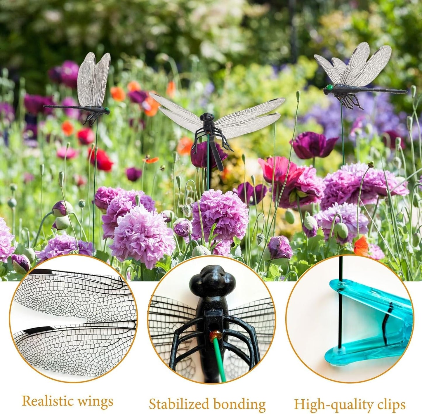 40 Pcs Dragon Fly Clips for Bugs Repellent, 3D Artificial Dragonfly Hat Clip, Dragonfly Garden Decor (40, Black*40 Pcs)