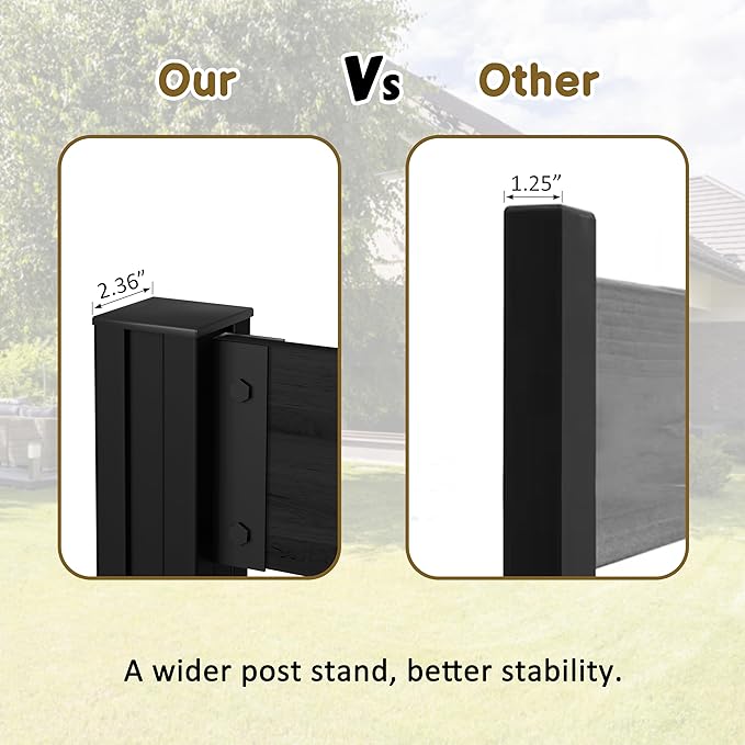 MUPATER 49'' H×78'' W Outdoor Fence Privacy Screen, No Dig Wood Privacy Screen for Hard Ground and Soil, Privacy Fence Panel, Air Conditioner Fence with Aluminum Post, 2 Way to Use, Black (2 Panels)